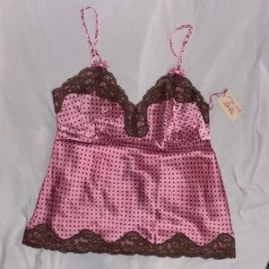 Gold Hawk Pink and Brown Silk Lace Trim Camisole